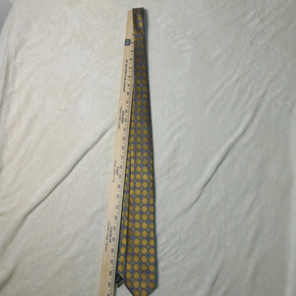 Joseph A. Bank Heritage Collection 100% Silk Tie Gold/Blue Geometric 59 X 3.00